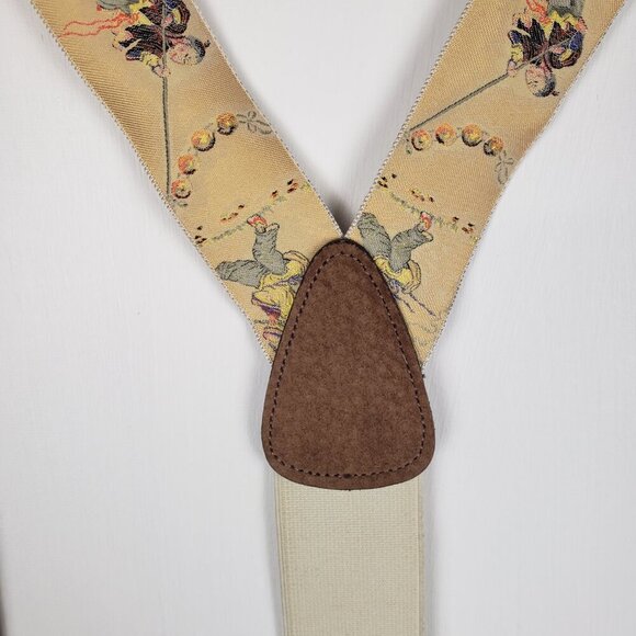 Trafalgar Braces Asian Fish Koi Carp Kite Flyer Print Beige Button Suspenders - Picture 8 of 8